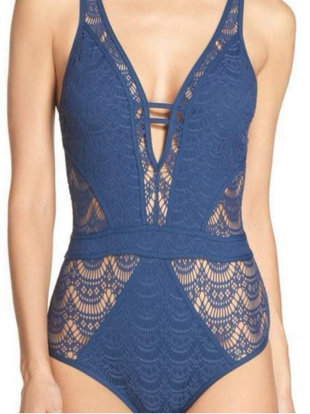 BECCA Navy Blue Crochet One-Piece Swimsuit